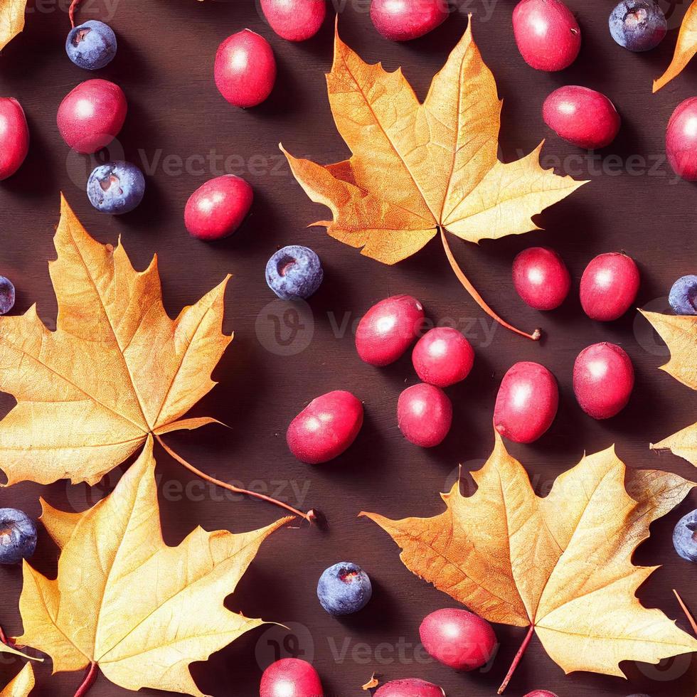 3d illustration seamless pattern of dry autumn leaves and berries photo