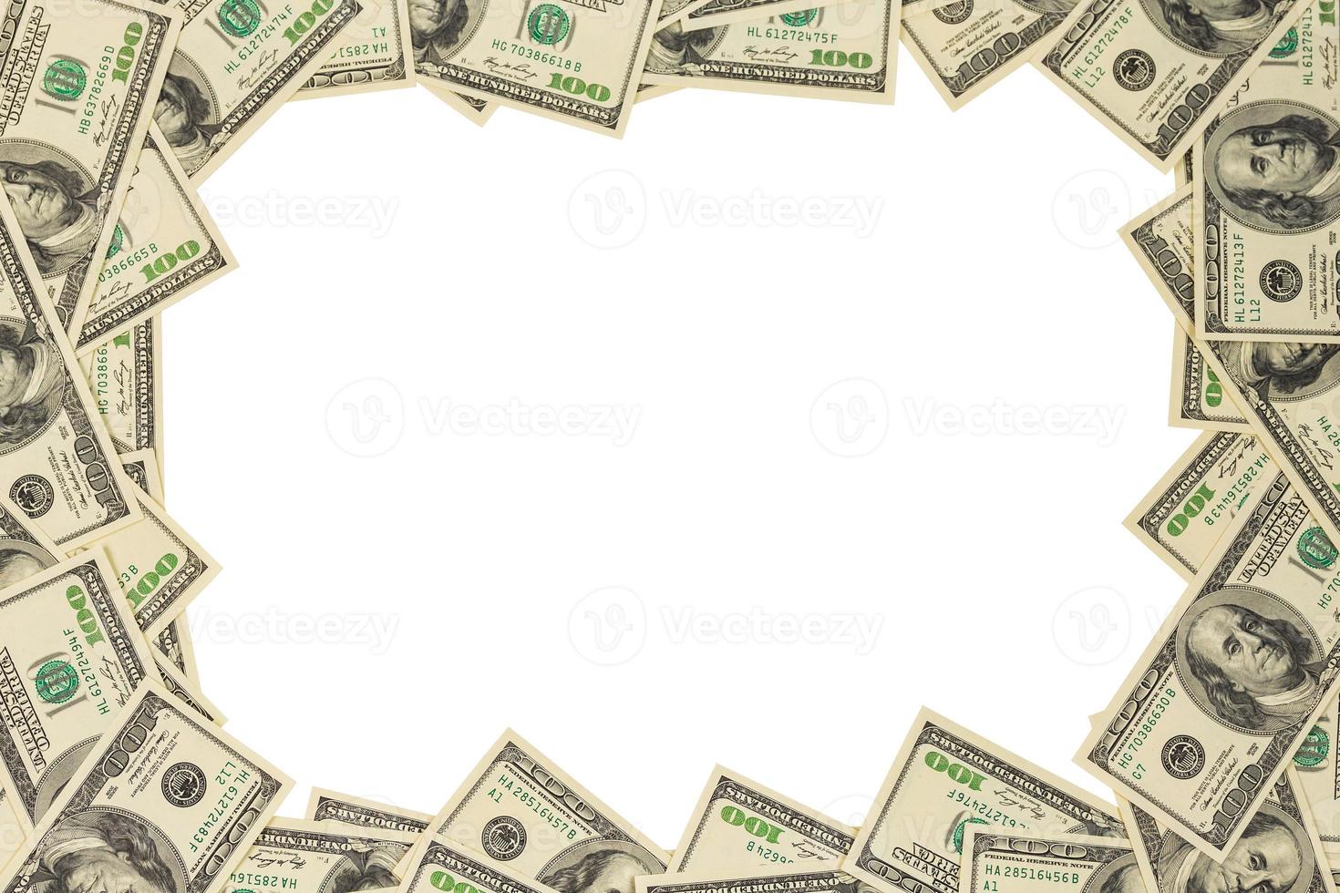 United States one hundred dollar banknote frame mockup isolated on white background photo