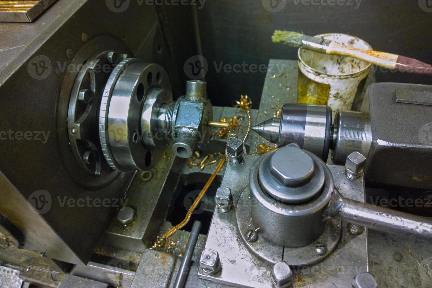 old manual lathe closeup photo