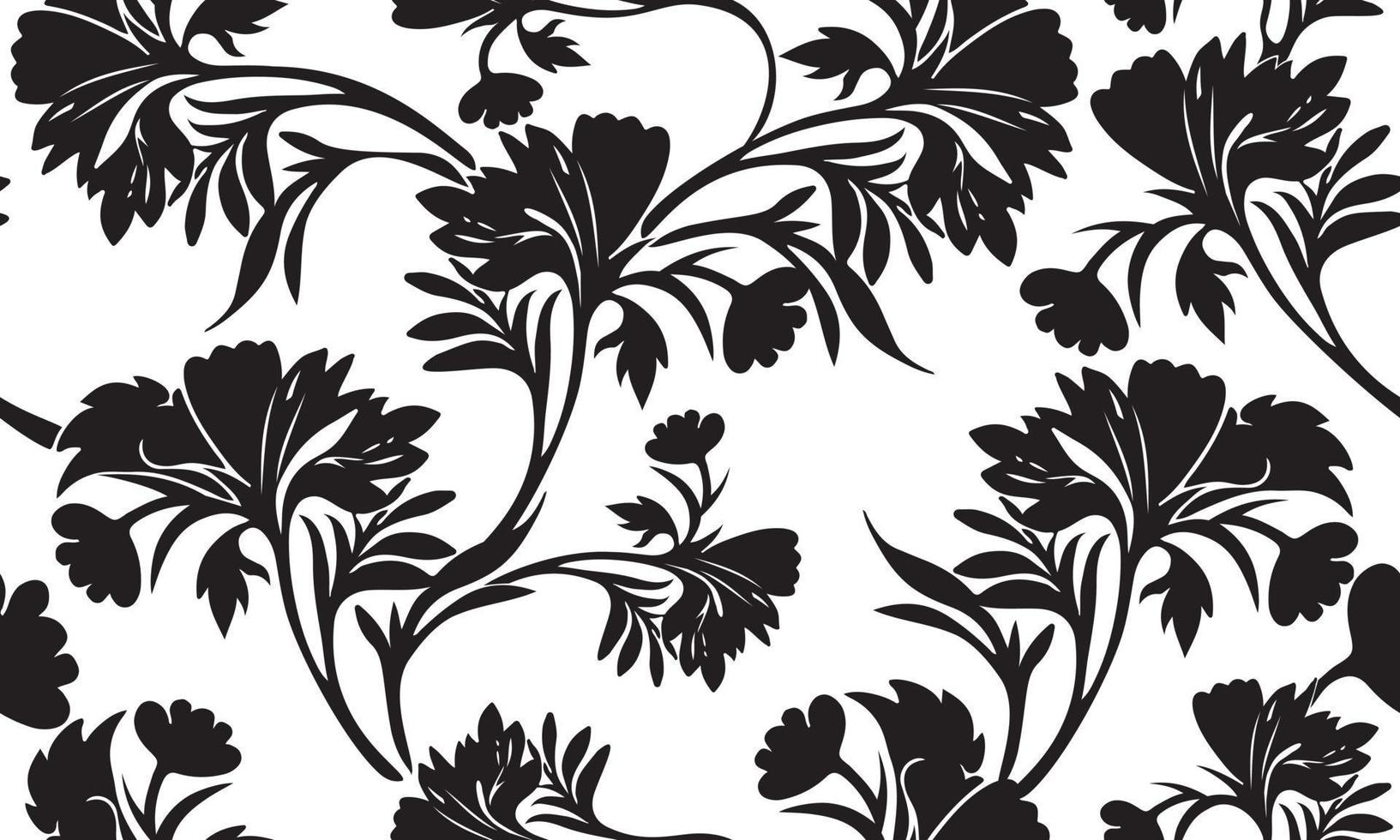 Seamless pattern with black chrysanthemums and leaves for gift wrapping, textile, printing, wallpaper. vector