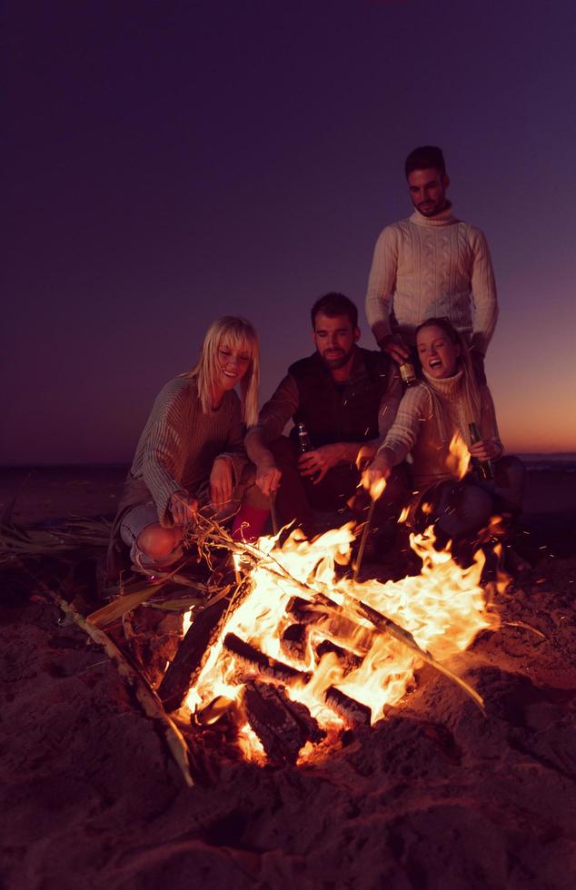 Friends having fun at beach on autumn day photo