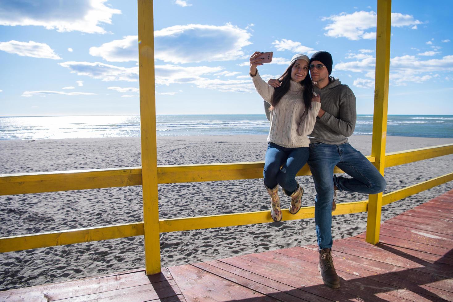 Gorgeous couple taking Selfie picture photo