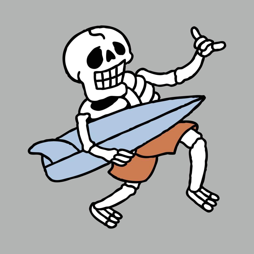 cráneo divertido surf ilustración gráfica arte vectorial diseño de camiseta vector