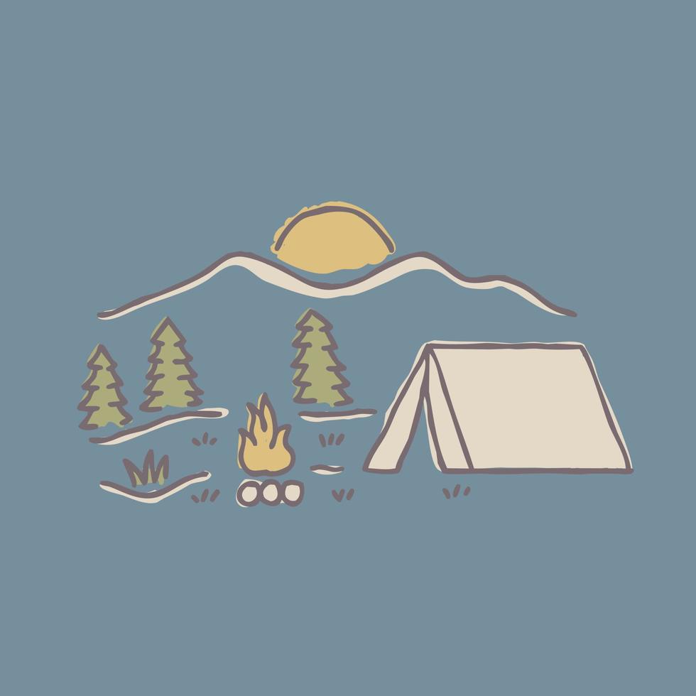 Camping and bonfire in the good nature graphic illustration vector art t-shirt design