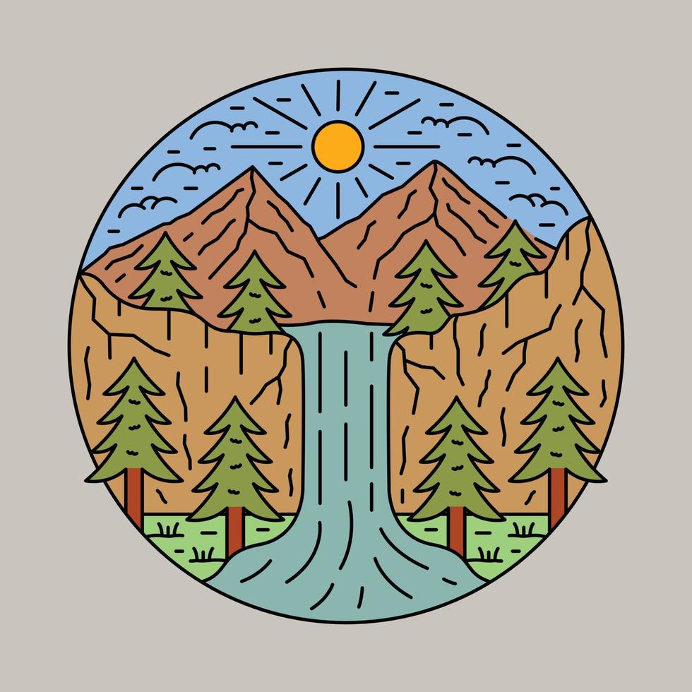 Beauty nature with waterfall and mountain graphic illustration vector art t-shirt design
