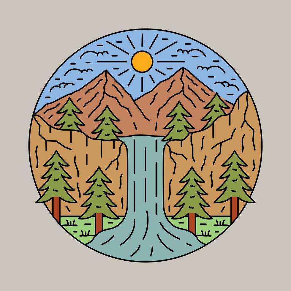 naturaleza de belleza con cascada y montaña ilustración gráfica arte vectorial diseño de camiseta vector