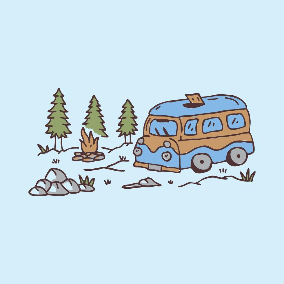Van traveling in the good nature graphic illustration vector art t-shirt design