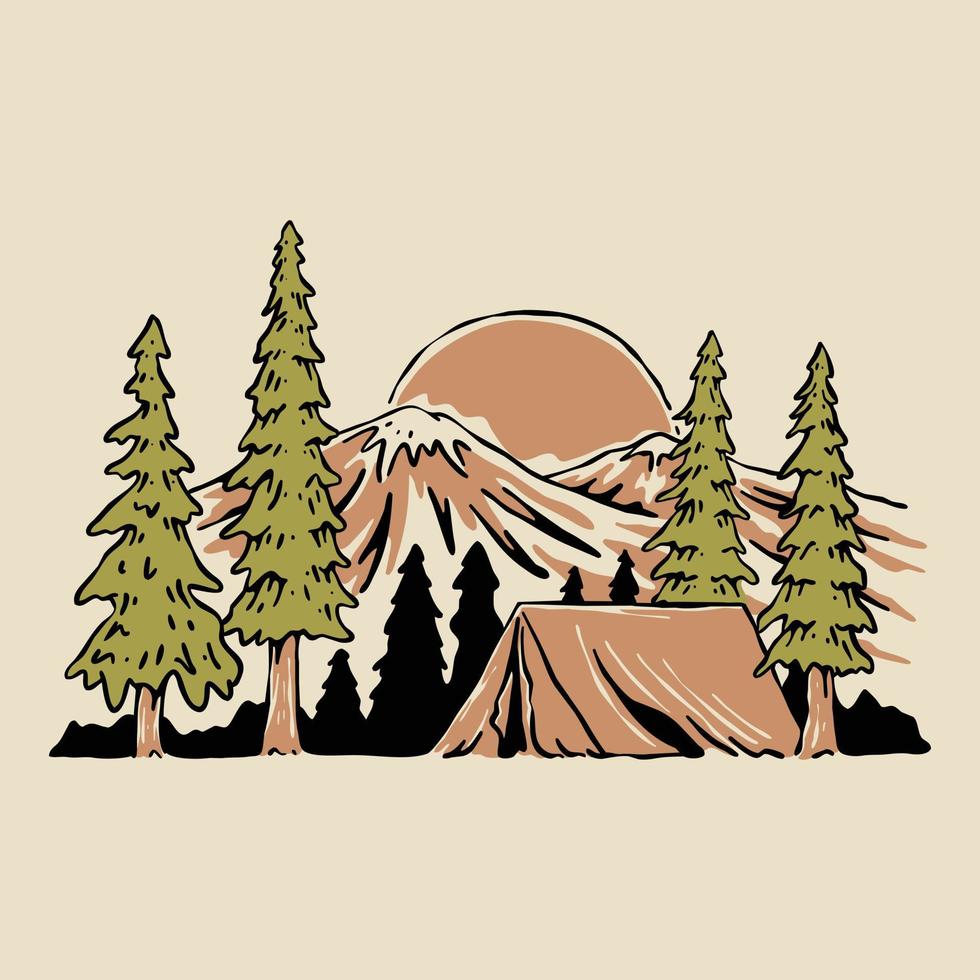 diseño de camiseta de arte vectorial de ilustración gráfica vintage de camping vector