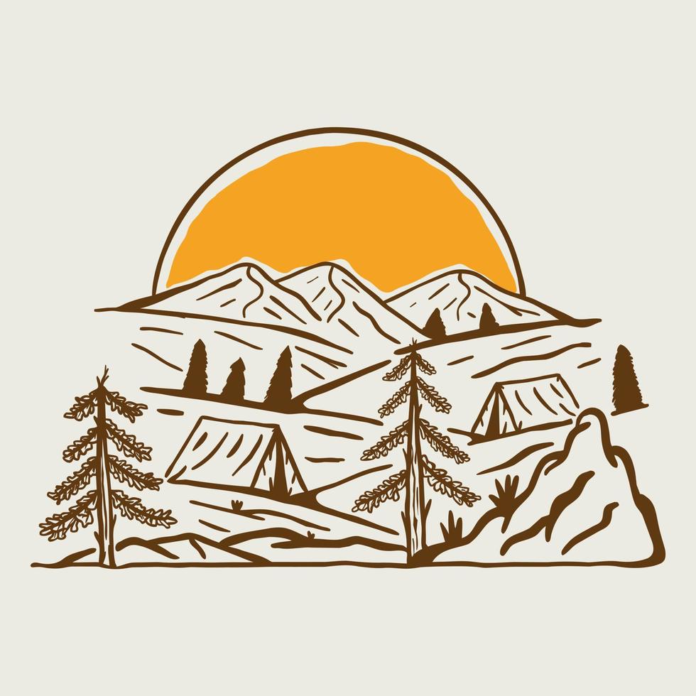 camping con buena vista en la naturaleza ilustración gráfica arte vectorial diseño de camiseta vector