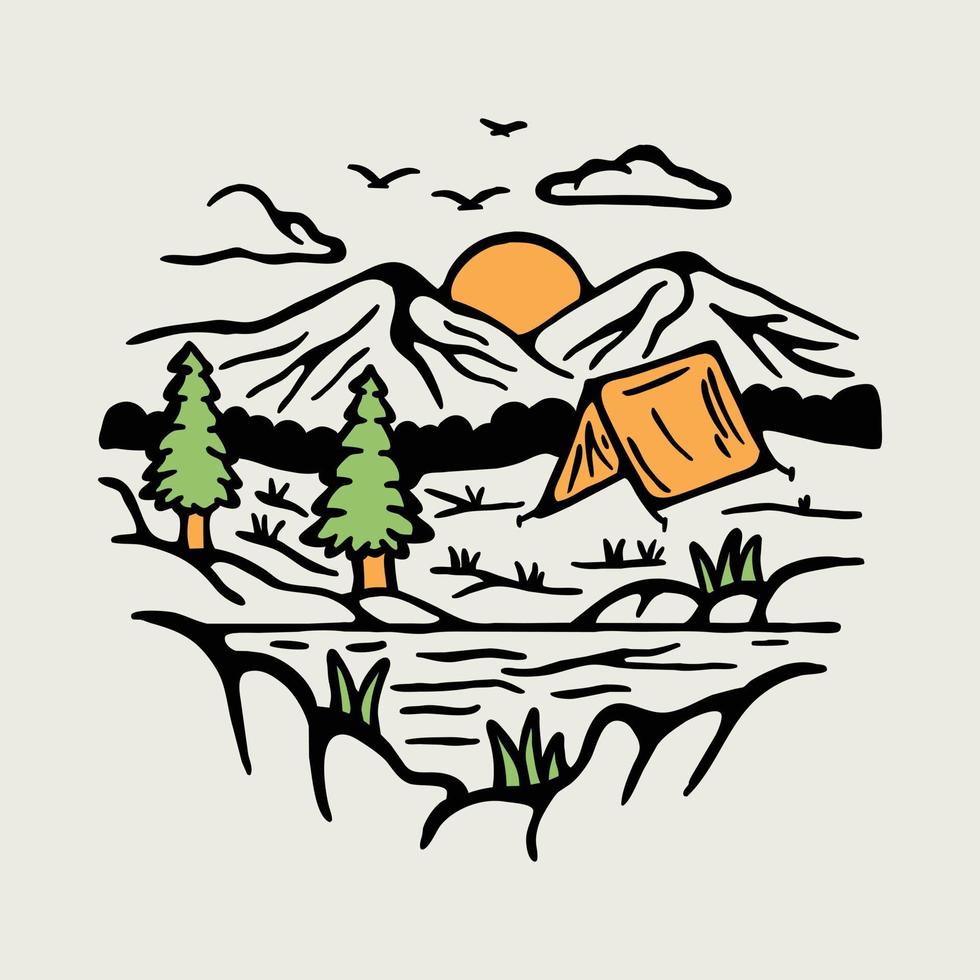 camping con buena vista en la naturaleza ilustración gráfica arte vectorial diseño de camiseta vector