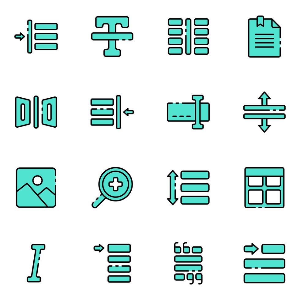 text editor line icon set with blue color vector