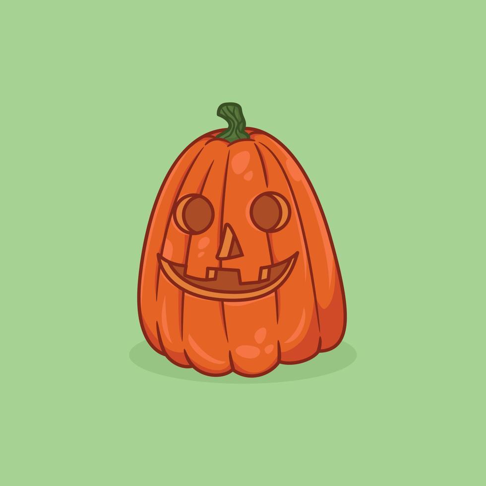 Cute halloween pumpkin illustration on green background, cartoon icon vector