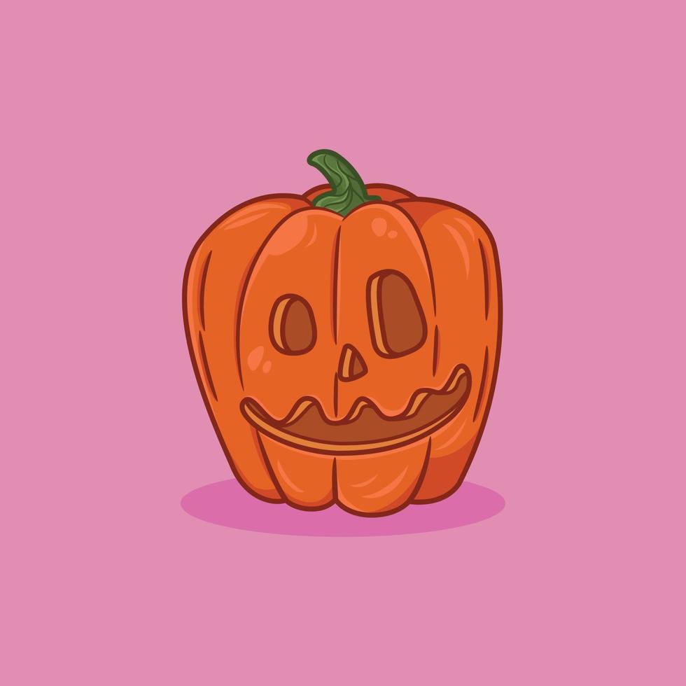 Cute halloween pumpkin illustration on pink background, cartoon icon vector