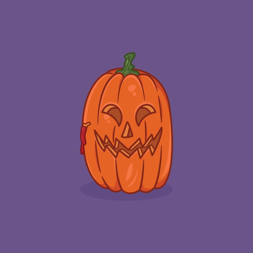 linda ilustración de calabaza de halloween sobre fondo púrpura, icono de dibujos animados vector