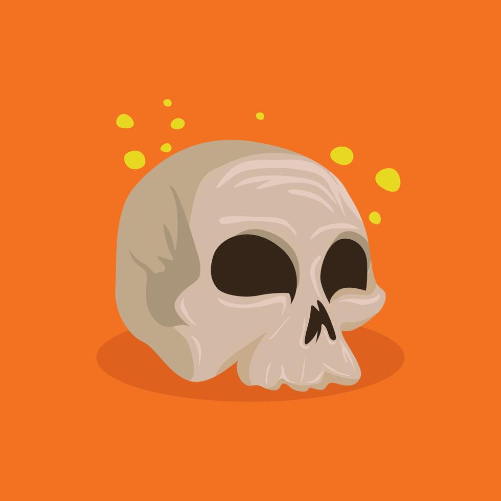 Illustration of a skull with yellow bubbles on an orange background vector