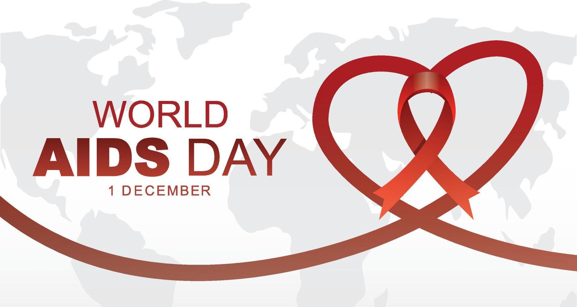 World aids day background with white background and red ribbon forming love vector