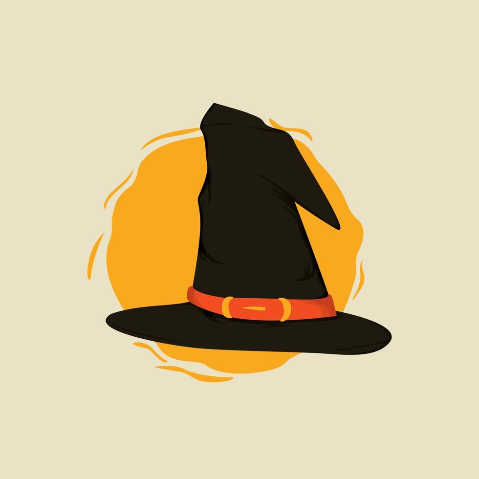 Illustration of a black witch granny hat with yellow magic on the back vector
