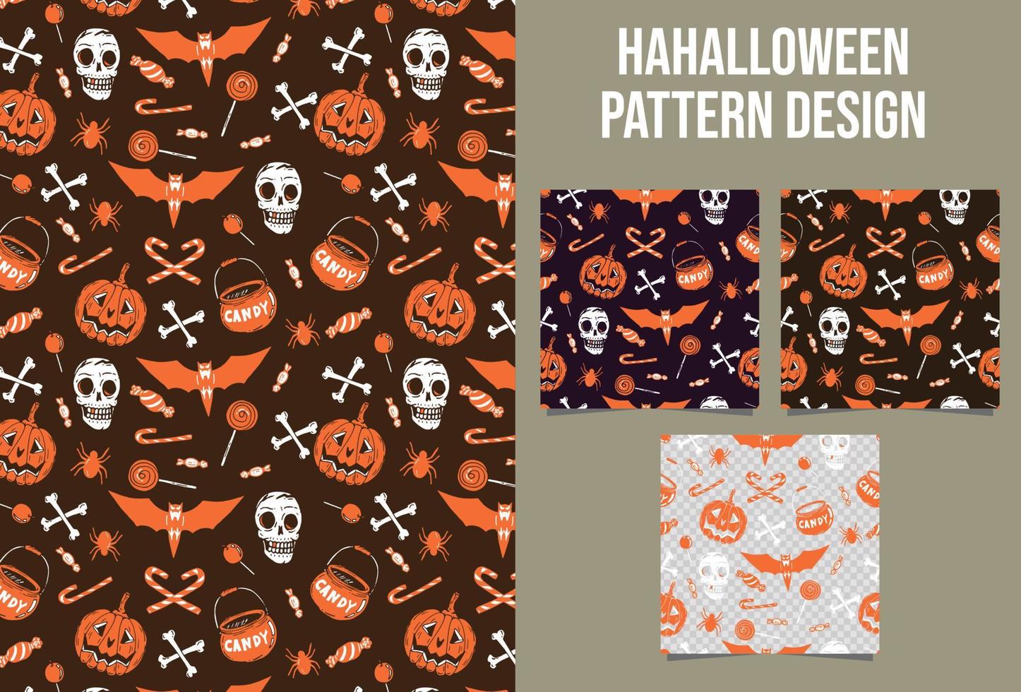 Halloween pattern skull, pennant, bones, bats and candy vector