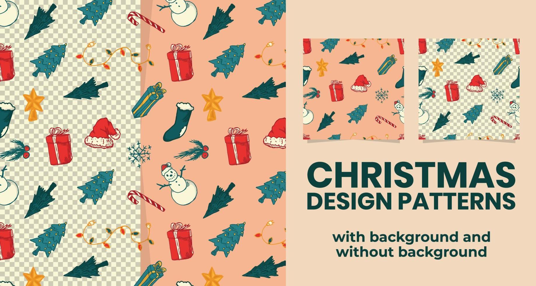 Christmas elements hand drawn pattern design with background and without background vector
