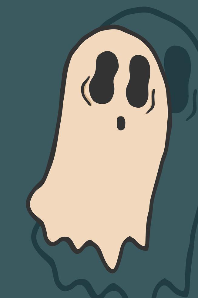 Illustration of cute ghost on halloween on dark green background vector