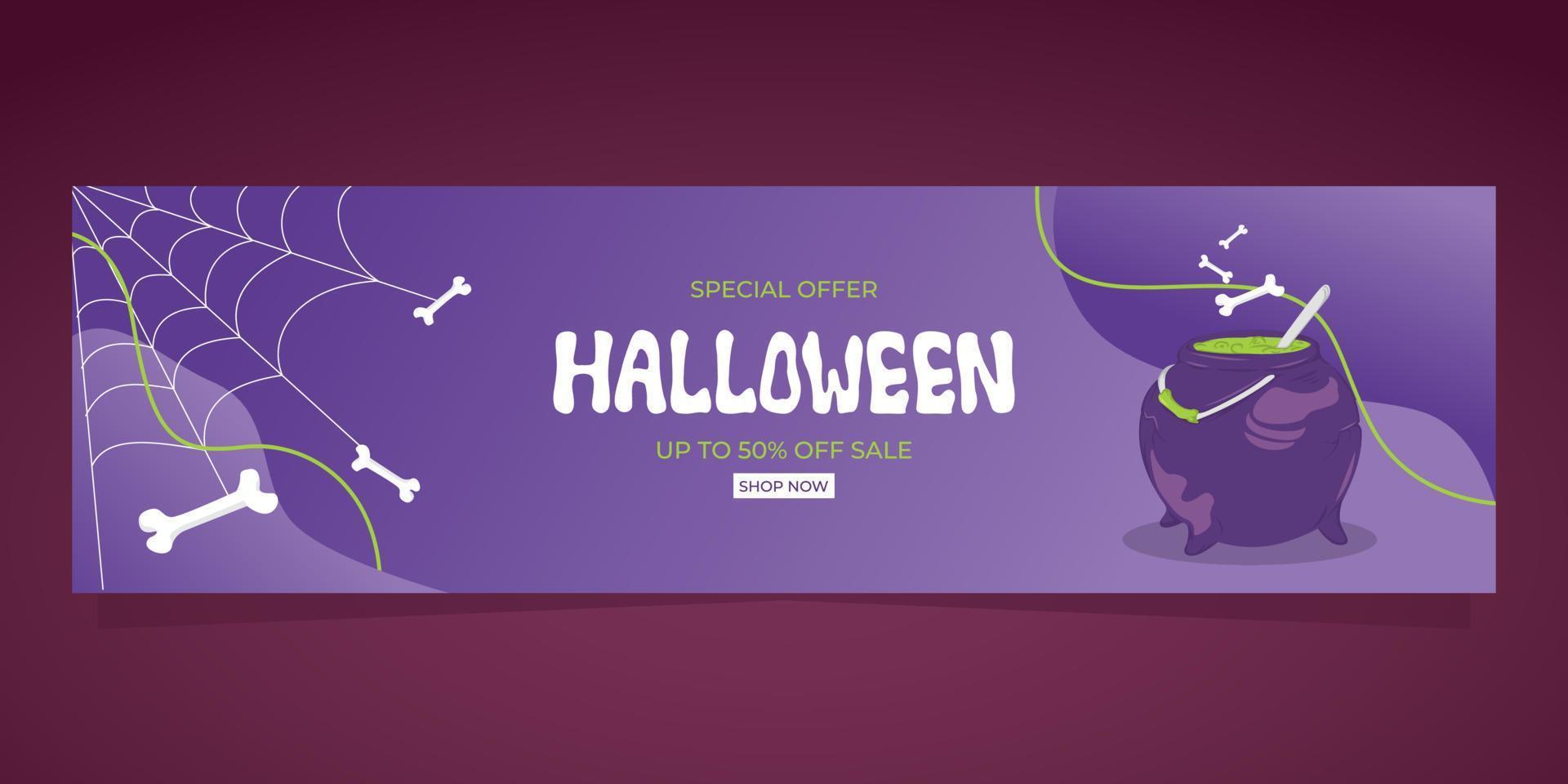 Web banner sale template for Halloween on purple gradient background, Special offer vector