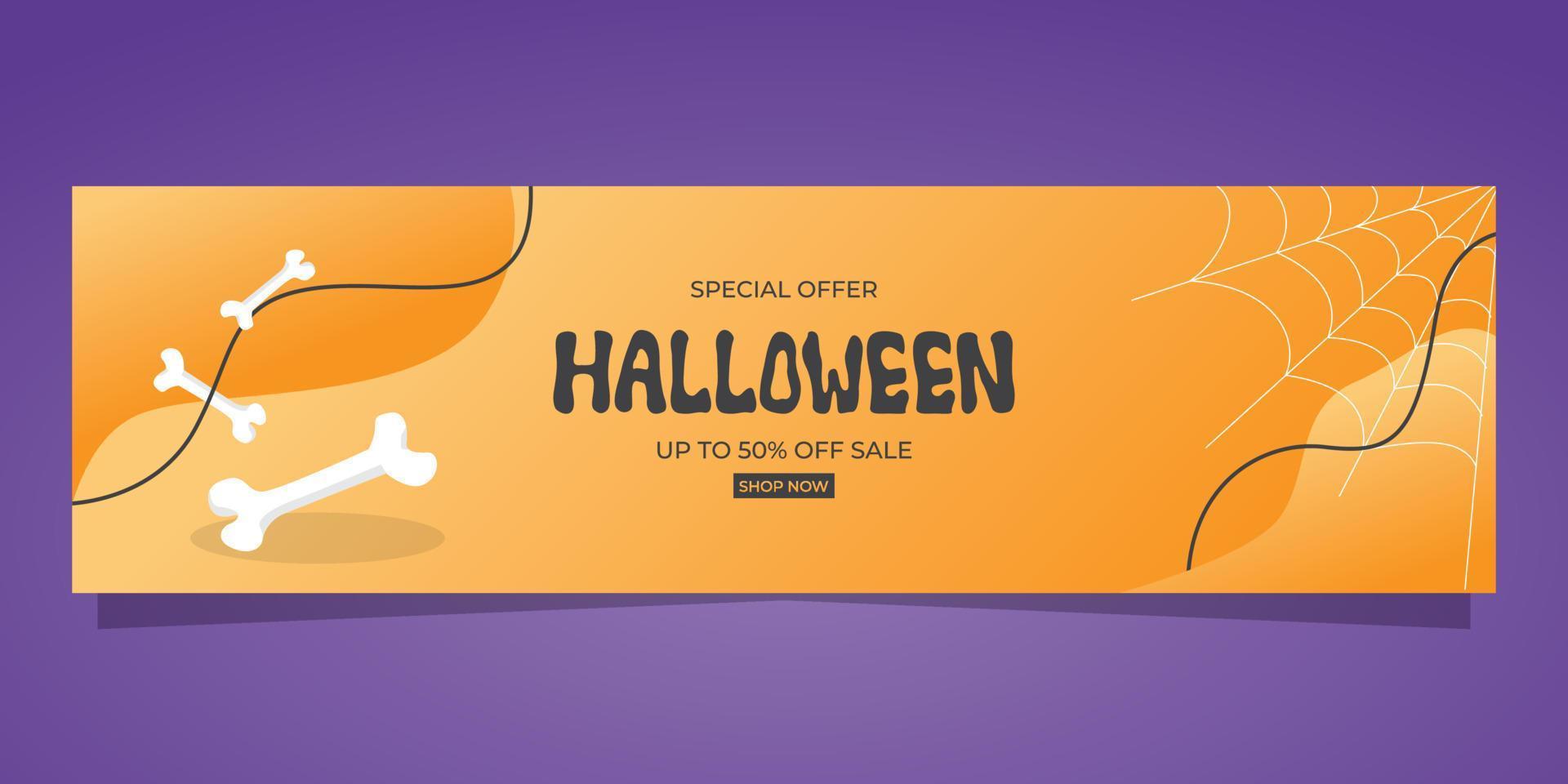 plantilla de venta de banner web para halloween sobre fondo naranja degradado. oferta especial vector