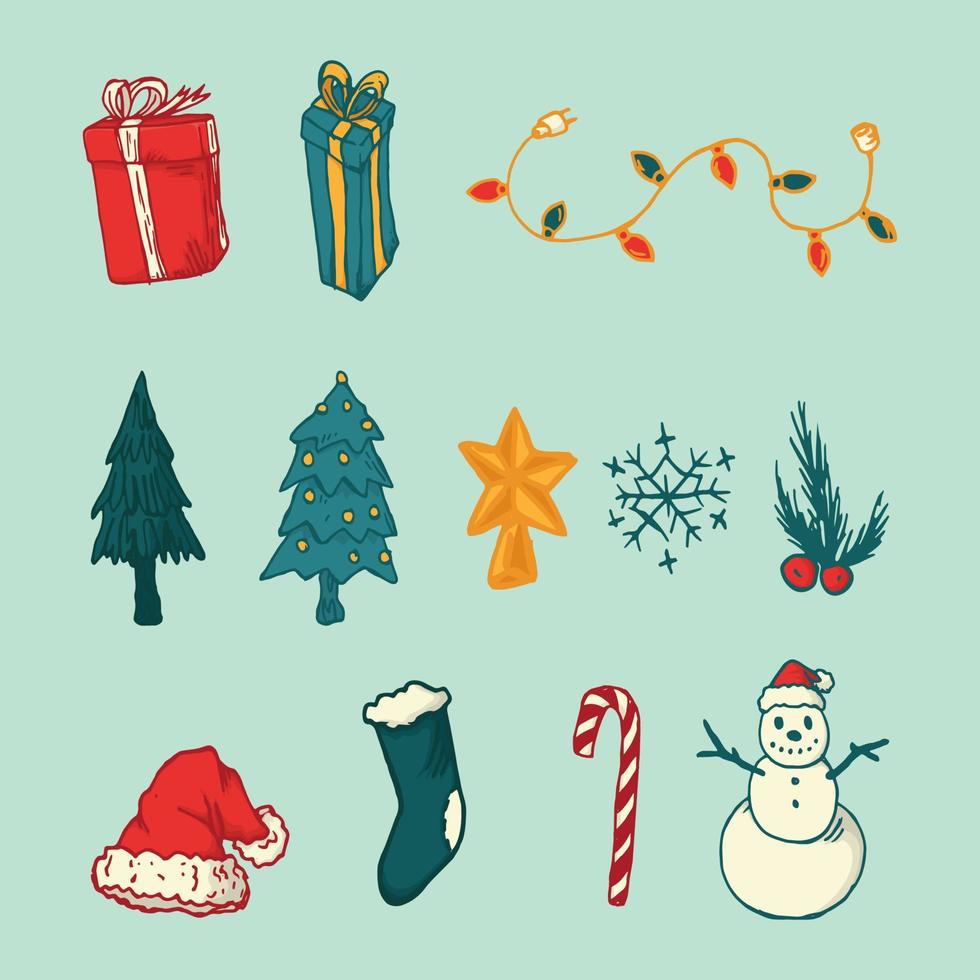 Hand drawn christmas day elements on light blue background vector