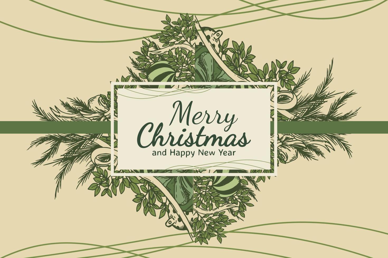 Hand drawn Merry Christmas and New Year greeting card vector