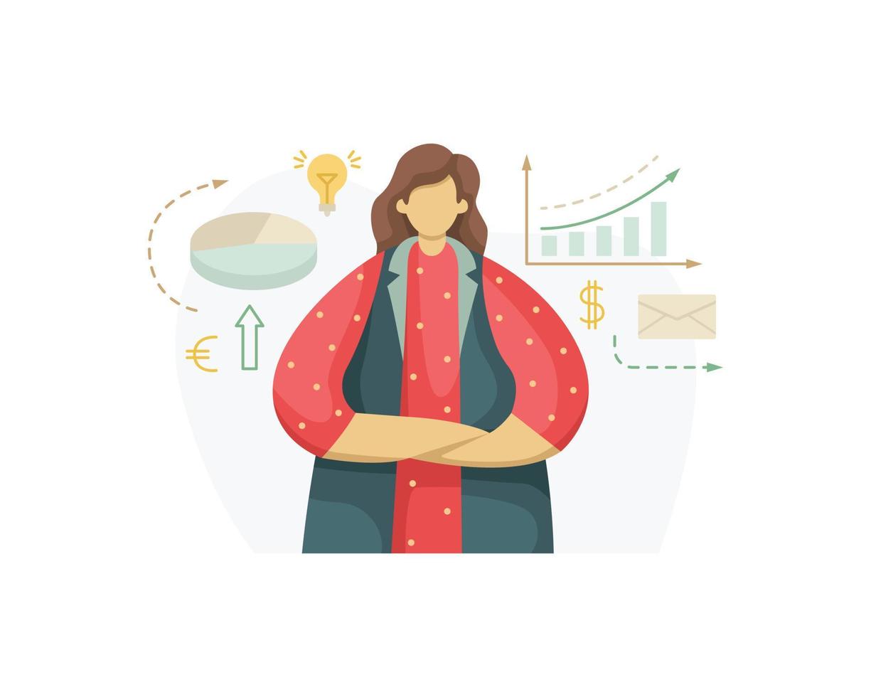 Vector illustration of a marketing specialist thinking through a business development strategy. Profession. Flat style