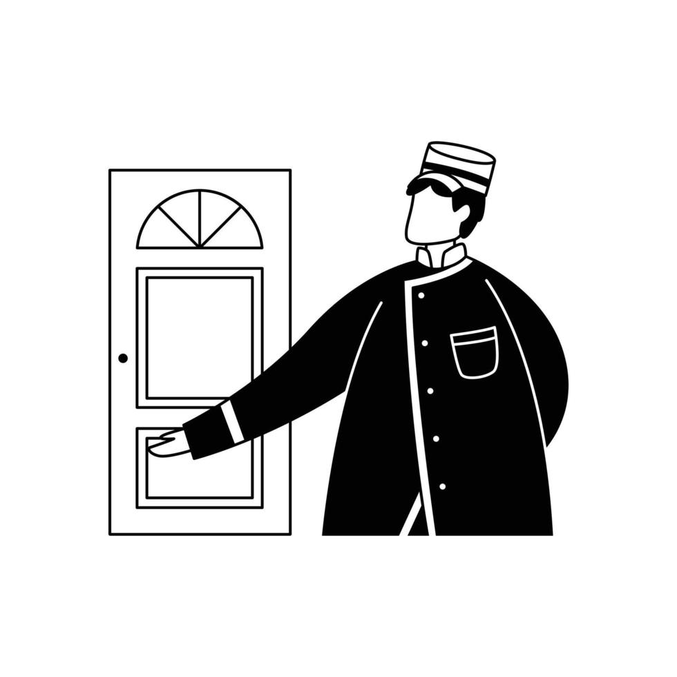 ilustración vectorial del portero en la puerta. el negocio de la hostelería. profesión. vector