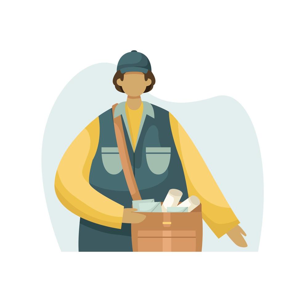 Vector illustration of a collector in a bulletproof vest with bags of money. Profession. Flat style