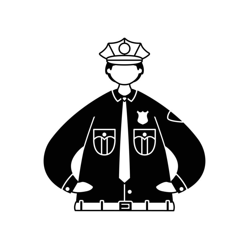 Vector illustration of a uniformed policeman. Professions. Outline