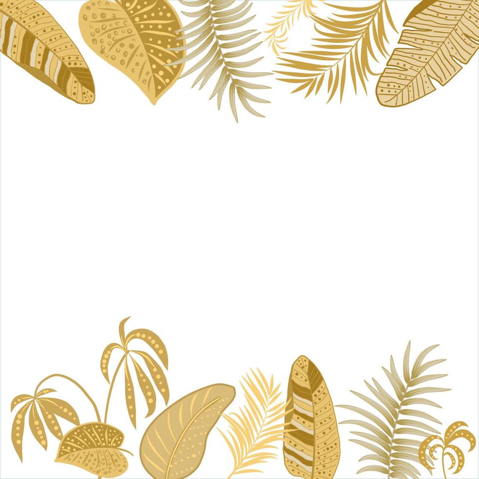 Vector tropical jungle frame with palm trees leaves and flowers