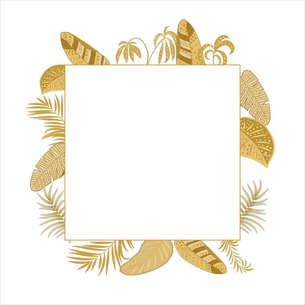 Vector tropical jungle frame with palm trees leaves and flowers