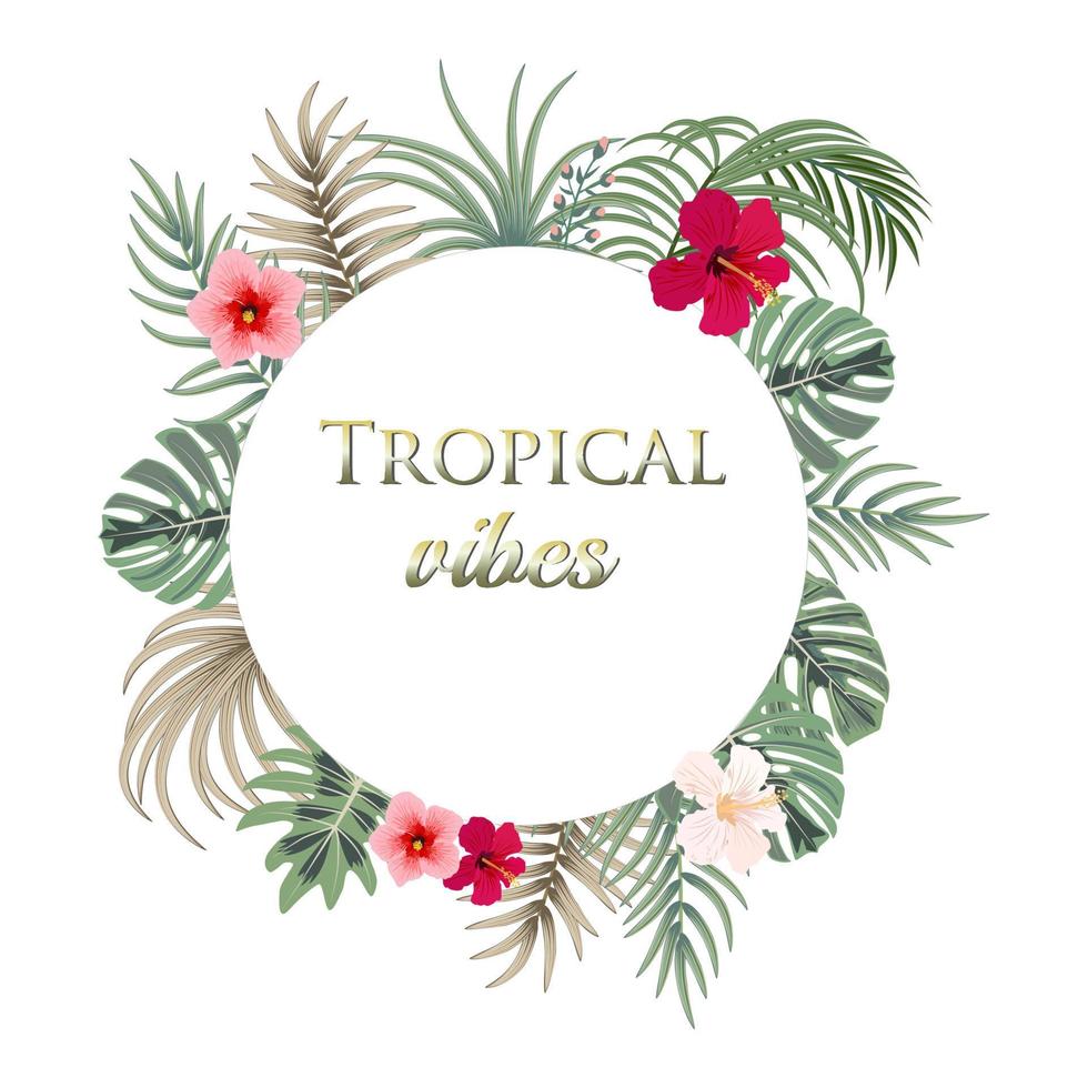 marco tropical hojas de palma, flores, hojas de selva, ilustración vectorial botánica vector