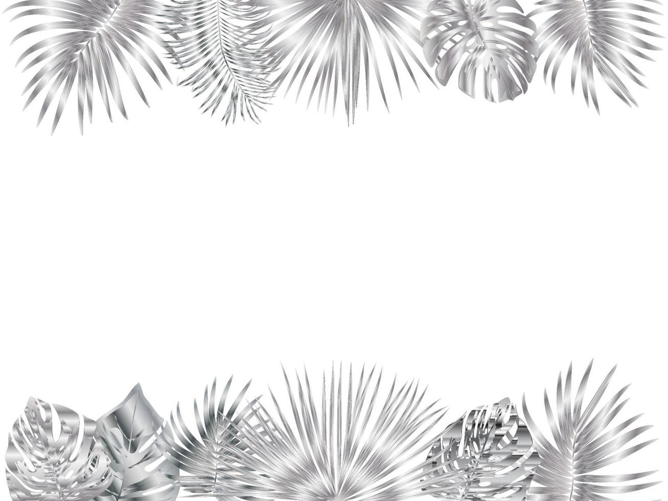 Vector tropical jungle frame with silver palm trees and leaves on white background