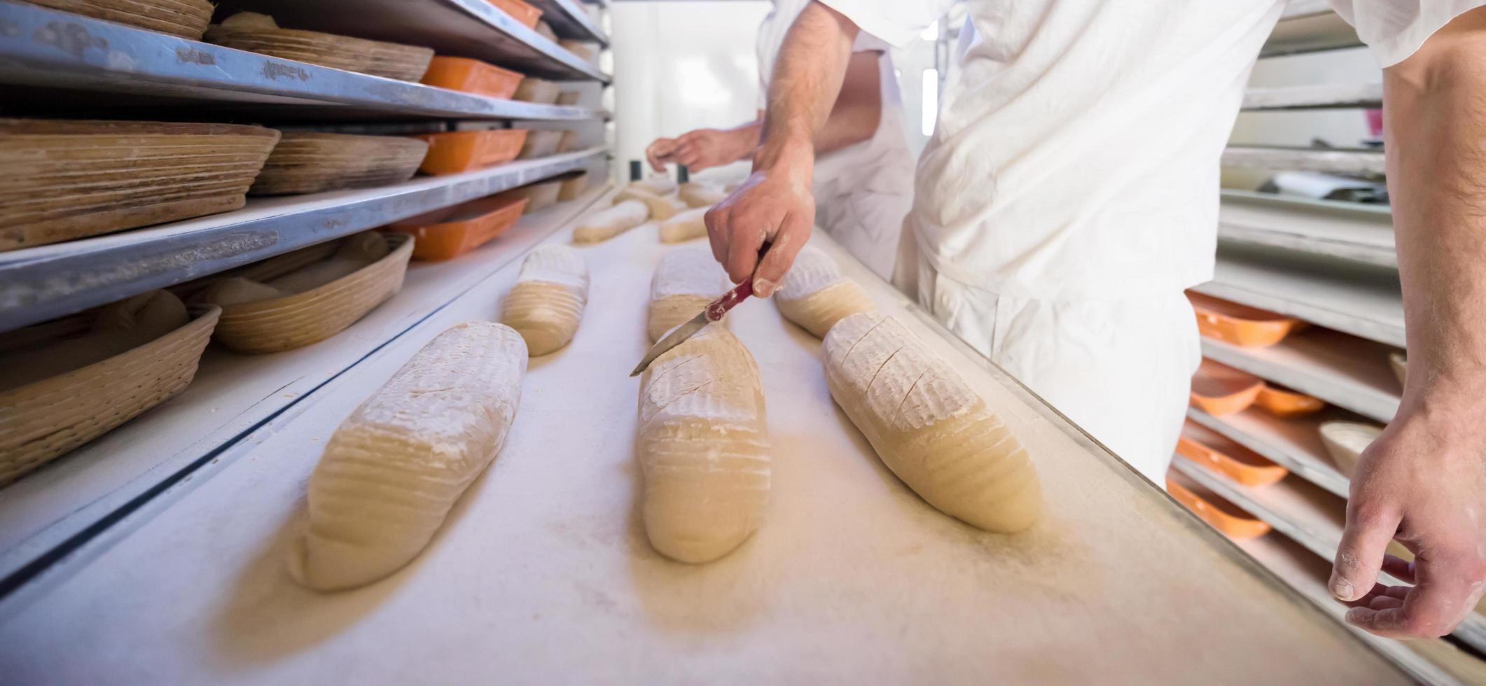 panaderos preparando la masa foto