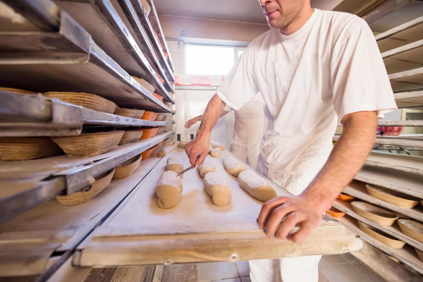 bakers preparing the dough photo