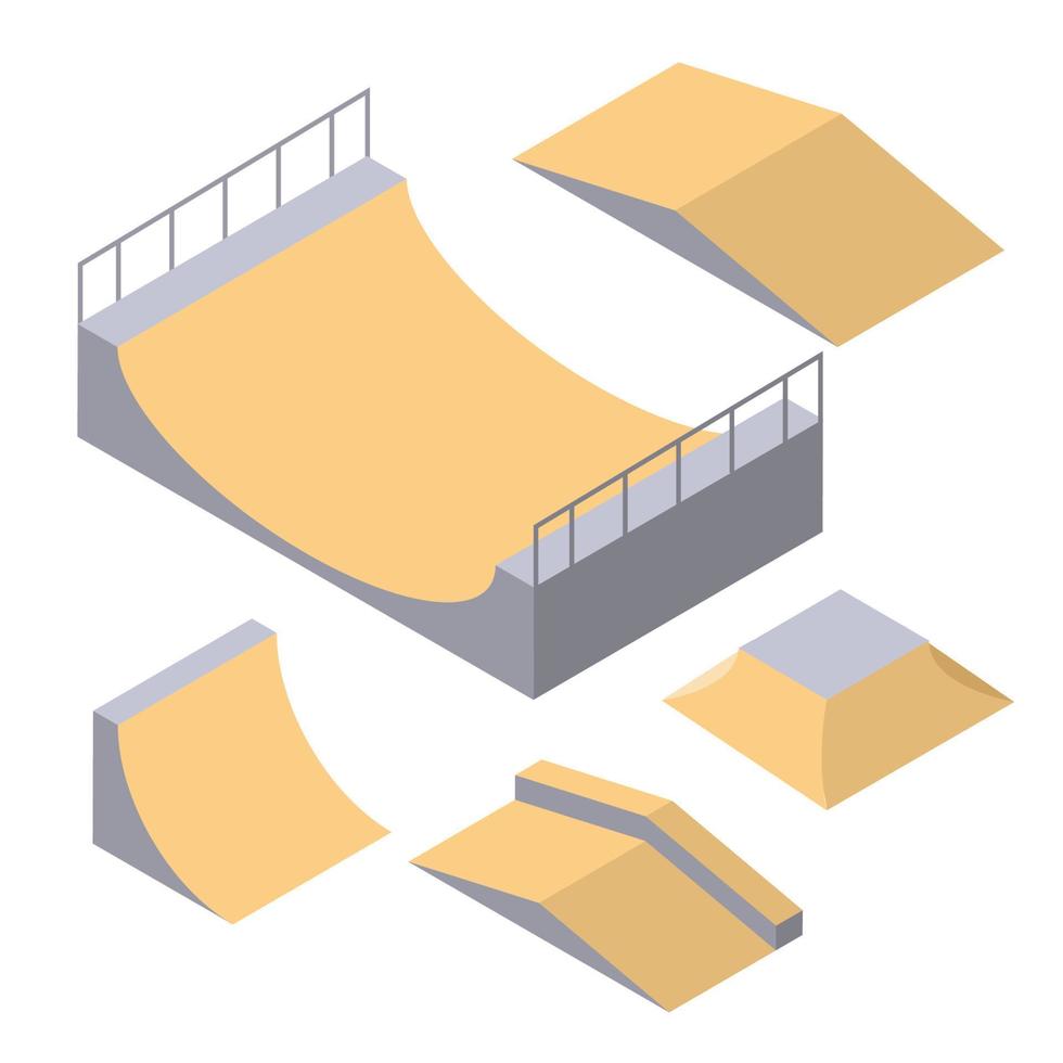 elementos de skatepark vector corte isométrico de madera. patineta rampa freestyle bmx skate arena