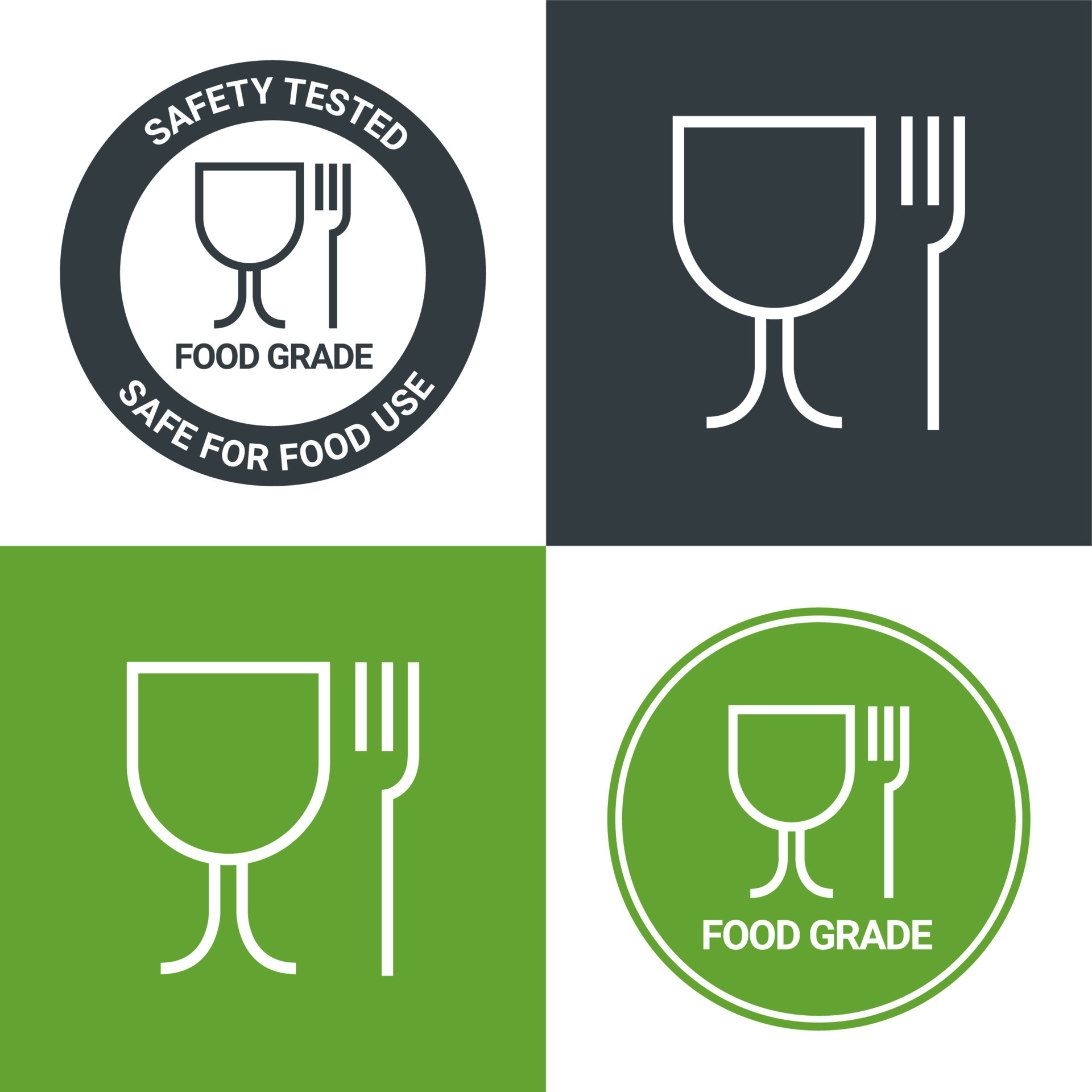 Food grade icon pictogram plastic contact fork and glass symbol. Food grade hygiene packaging