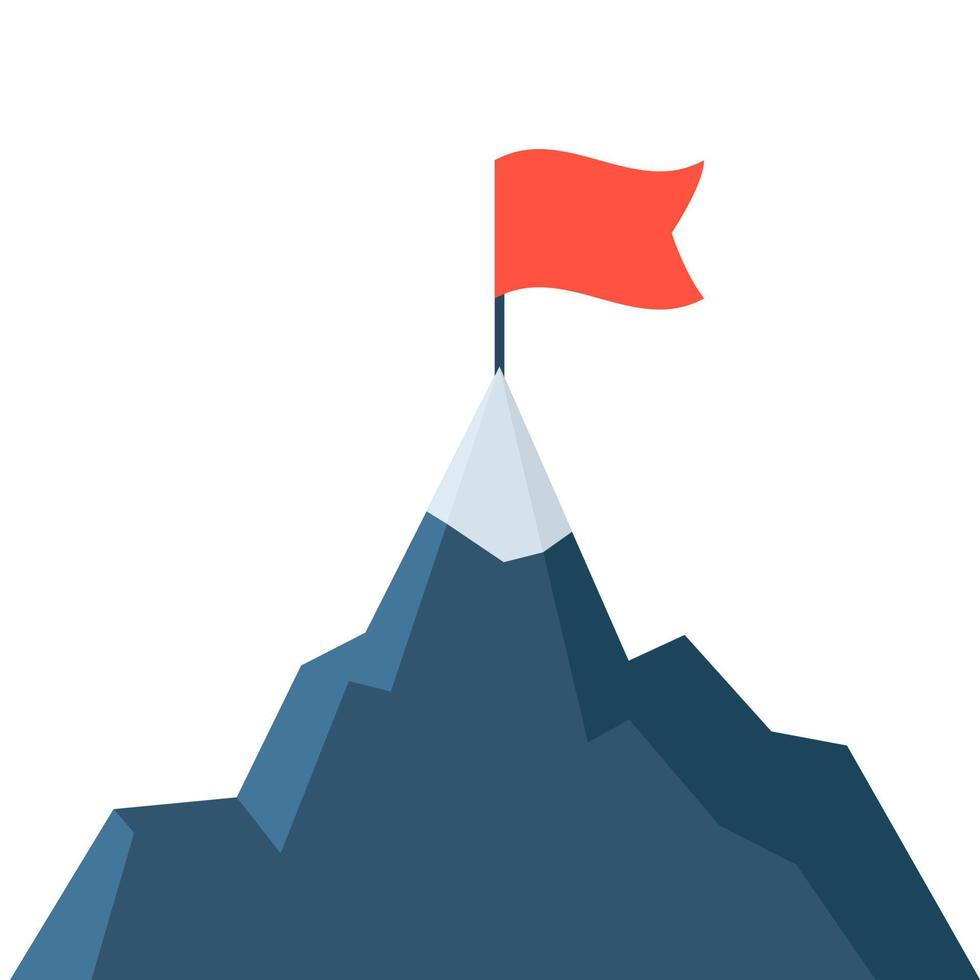 Mountain flag mission flat icon. Success startup vector design goal. Mountain mission challenge motivation ambition career goal illustration.
