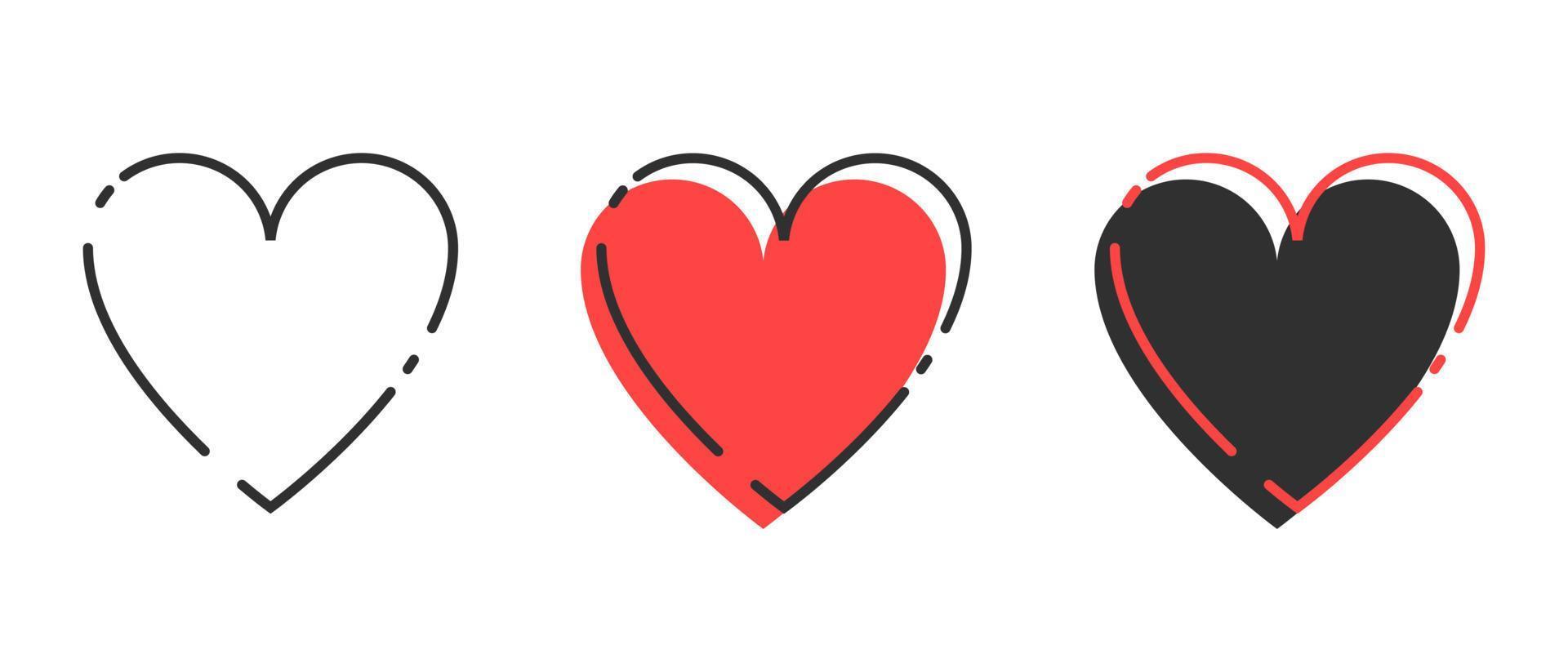 Love icon. Red Heart with black linear Heart in trendy design. Heart icon. Eps10 vector