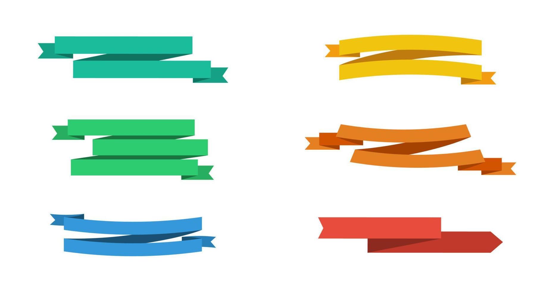 Six colorful vector Ribbons Banners isolated. Ribbons Banners collection. Tapes in flat design. Vector illustration