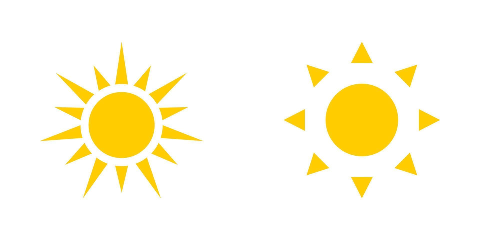 dos iconos de sol amarillo aislados sobre fondo blanco. iconos de sol. eps10 vector