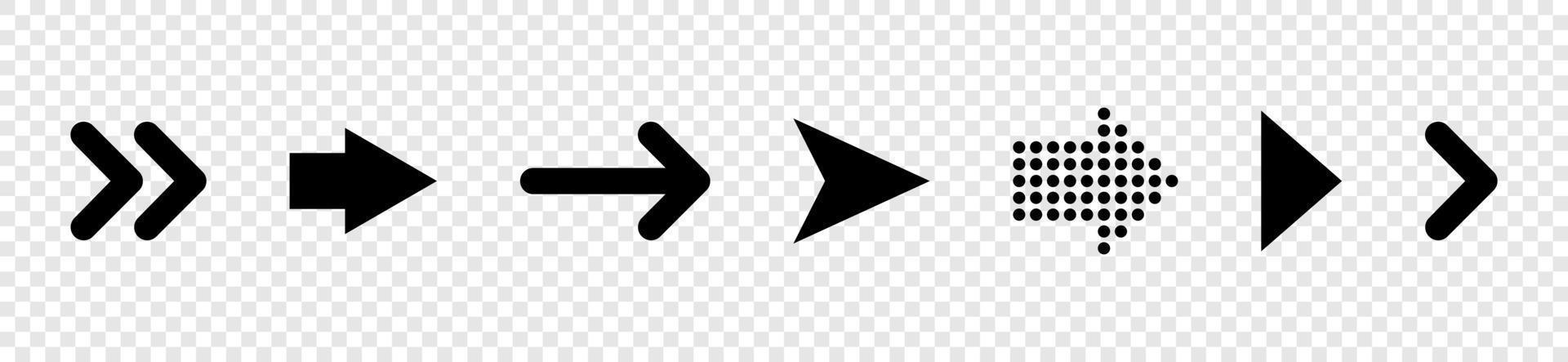 Arrows in a row. Arrows black icons isolated. Arrow vector icons. Eps10