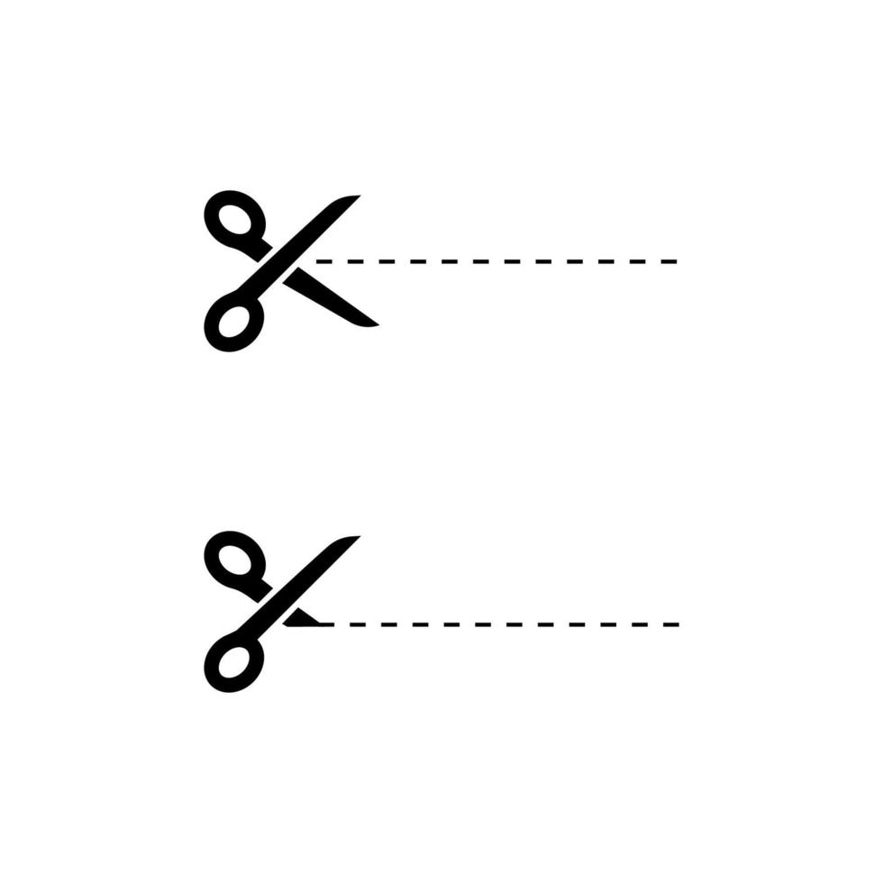 Black Scissors icons with cut lines on white background. Scissors icon. Eps10 vector