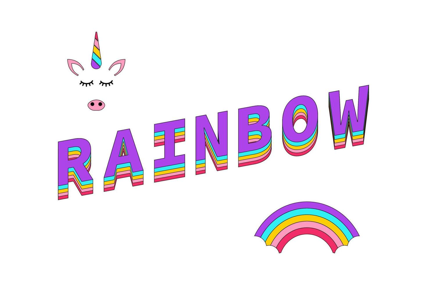 Rainbow Color. Rainbow with Unicorn and text Rainbow isolated on white background. Eps10 vector