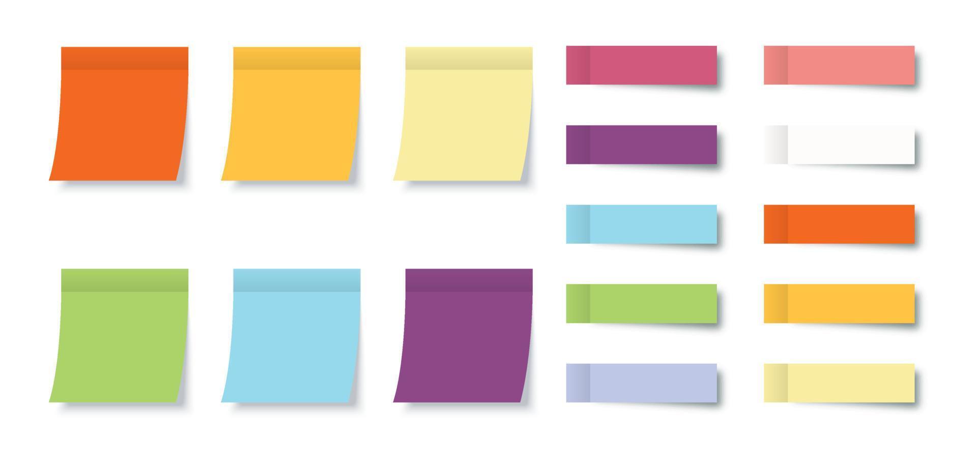 Collection Post Note Stickers with Sticky Notes isolated on white background. Color post note stickers. Eps10 vector