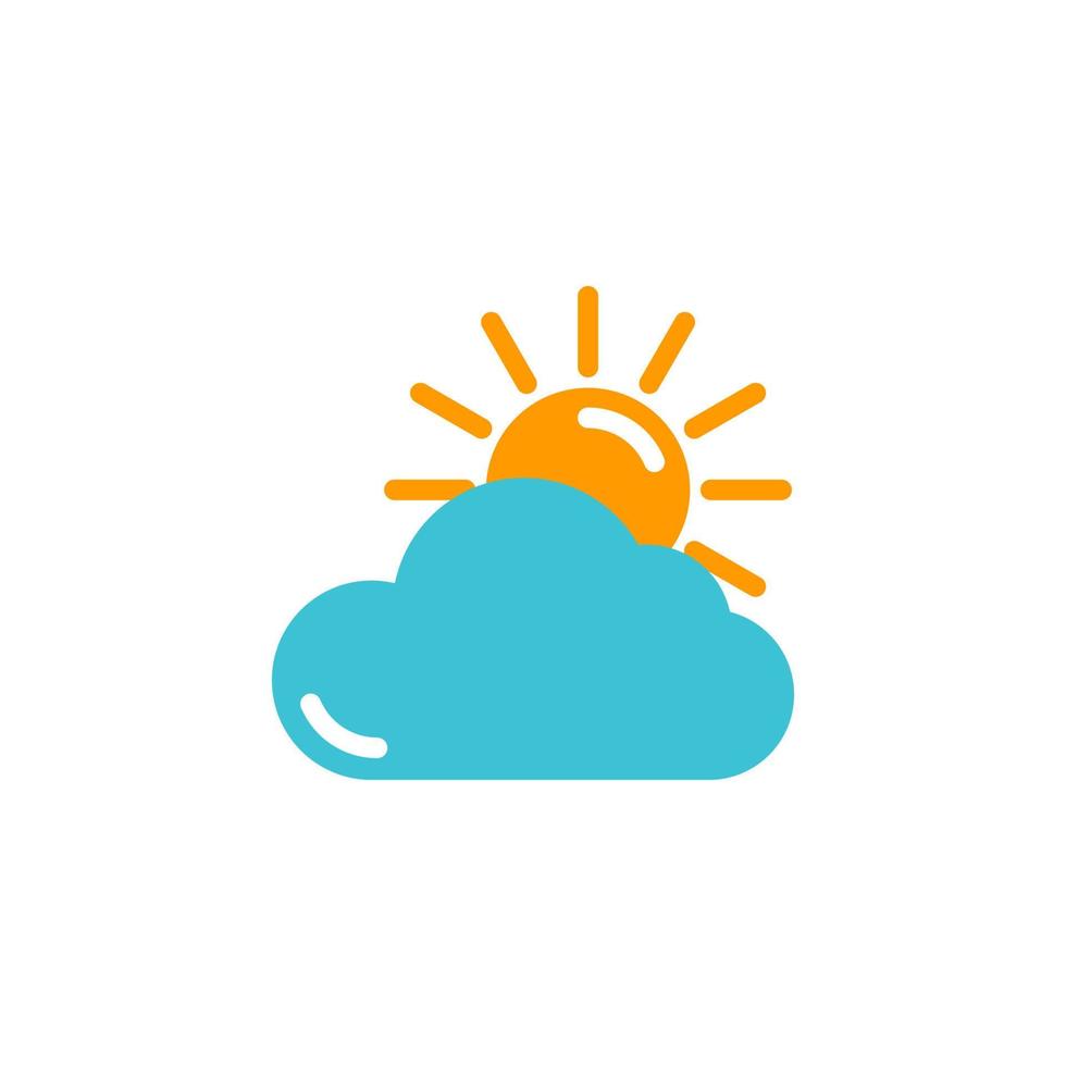 icono del tiempo. sol amarillo con nube azul en diseño plano sobre fondo blanco. icono de vector meteorológico. eps10