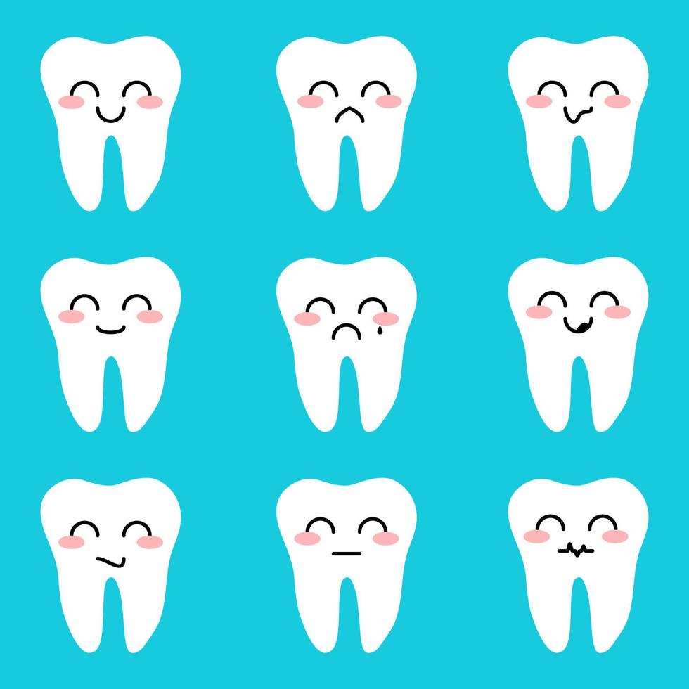 Set of teeth with different emoji. Funny and sad emoticons teeth. Eps10 vector